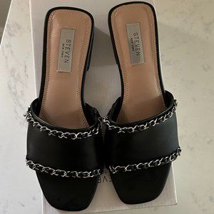 Haydon Black Leather Women Sandals with Metal Upper By Steven NY, Size 7.5